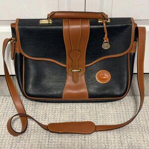 Vtg Dooney & Bourke Equestrian Leather Shoulder Crossbody Bag Black Pebbled AWL